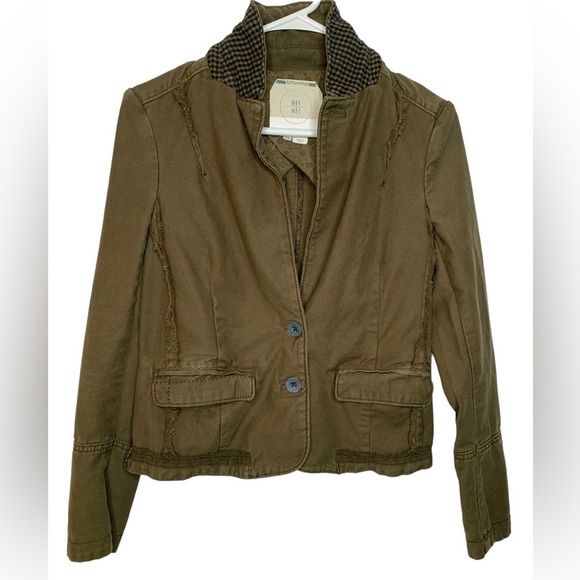 Anthropologie Hei Hei Delfine Dark Green Houndstooth Blazer Size 2 - Picture 1 of 10